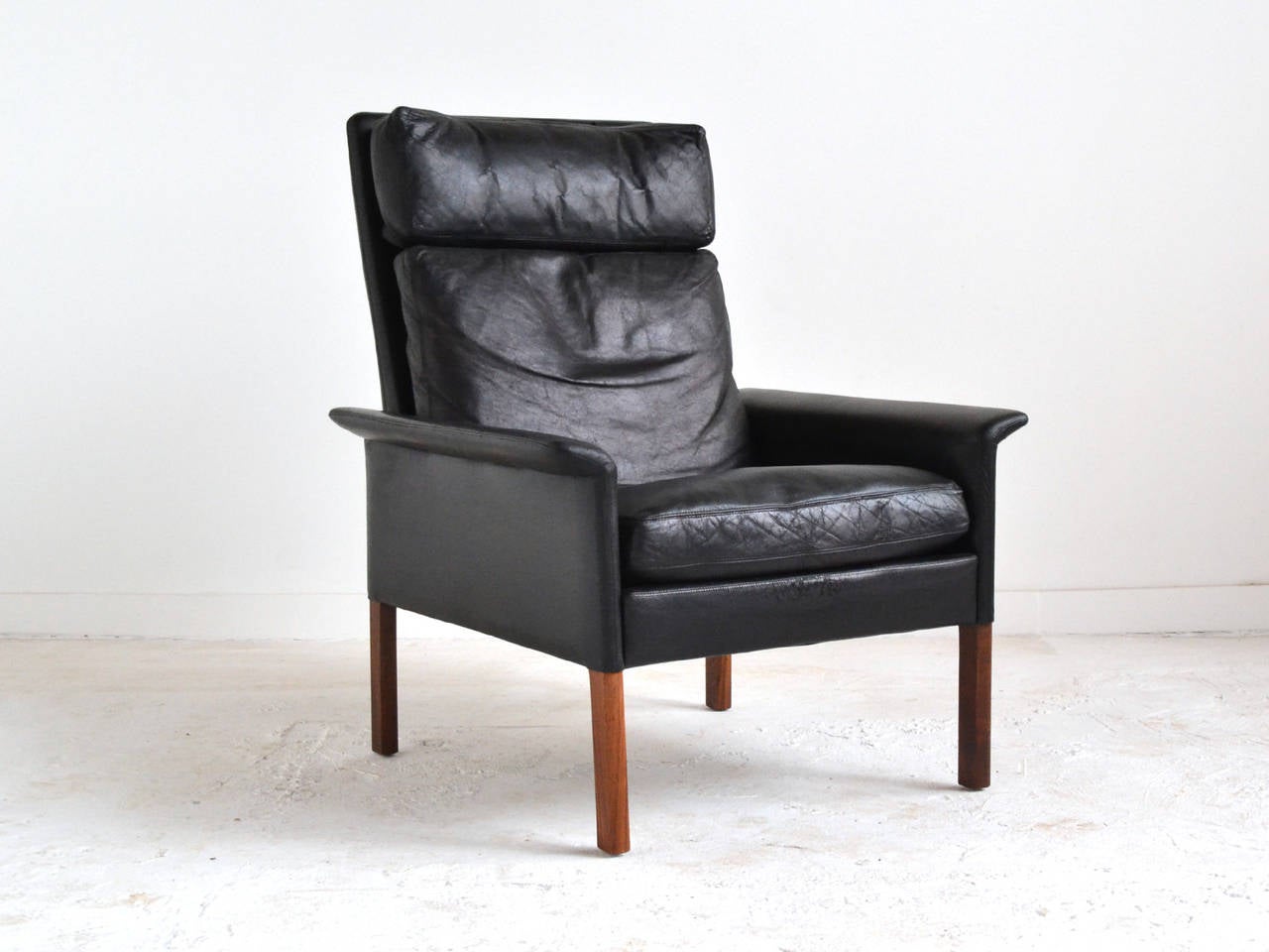 Scandinavian Modern Hans Olsen Leather and Rosewood Lounge Chair and Ottoman
