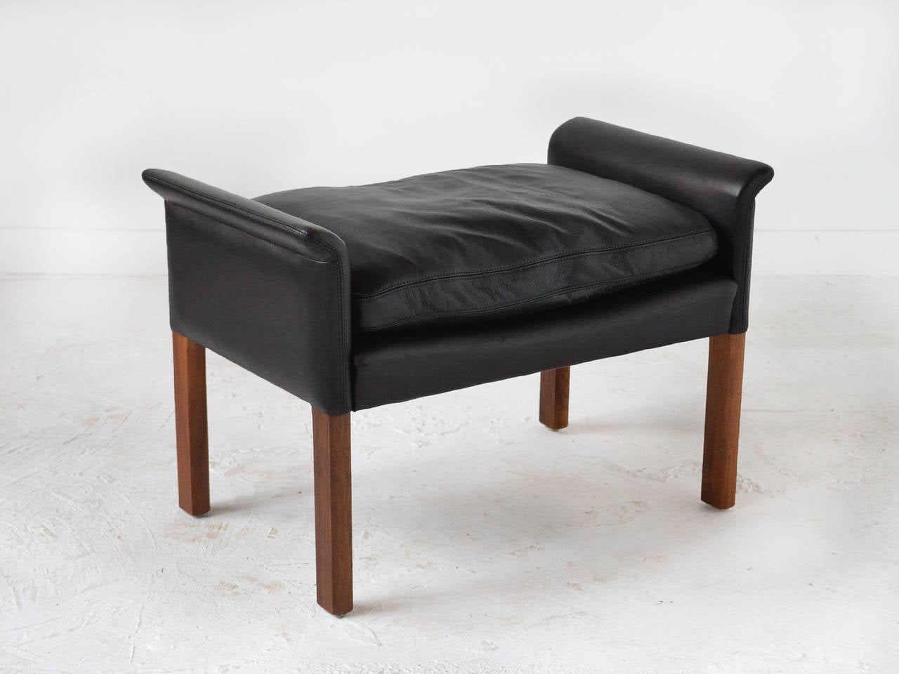 Danish Hans Olsen Leather and Rosewood Lounge Chair and Ottoman