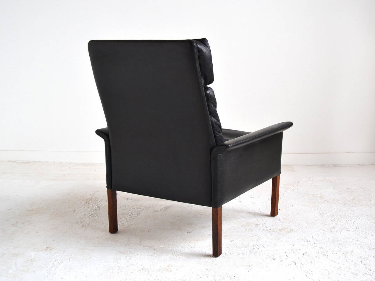 Hans Olsen Leather and Rosewood Lounge Chair and Ottoman 2