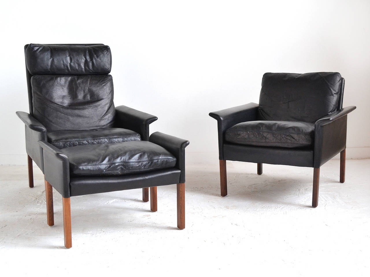 Hans Olsen Leather and Rosewood Lounge Chair and Ottoman 4
