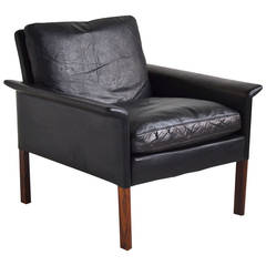 Vintage Leather and Rosewood Lounge Chair by Hans Olsen