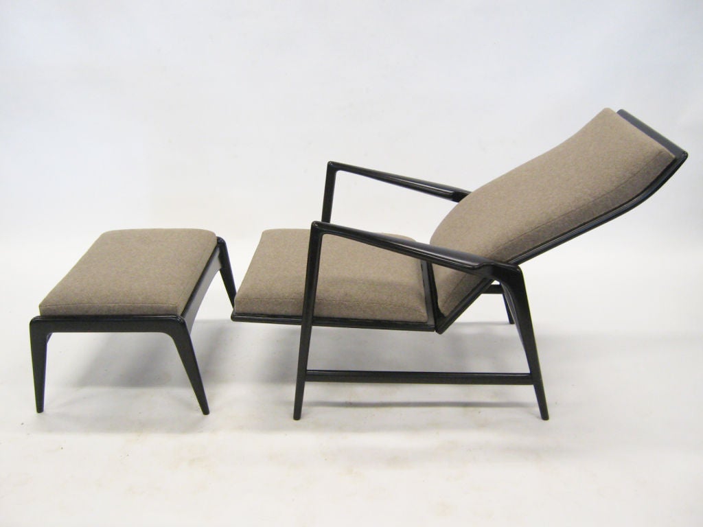 Wood Ib Kofod-Larsen reclining lounge chair and ottoman