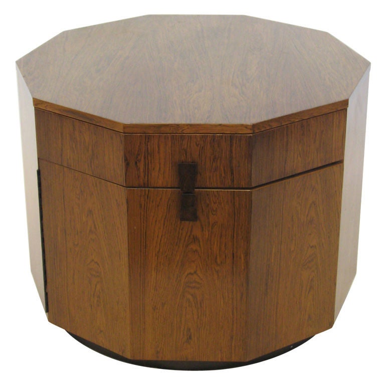 Harvey Probber decagonal rosewood table and dry bar