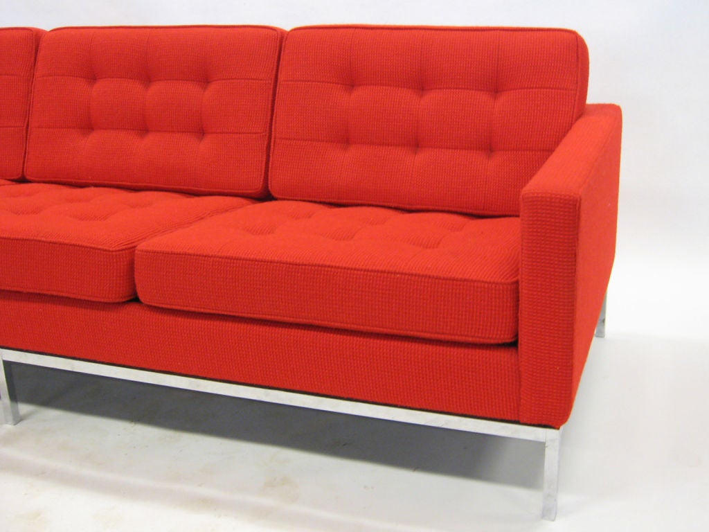 Steel Early Florence Knoll 3 seat sofa in red Cato fabric