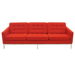 Early Florence Knoll 3 seat sofa in red Cato fabric