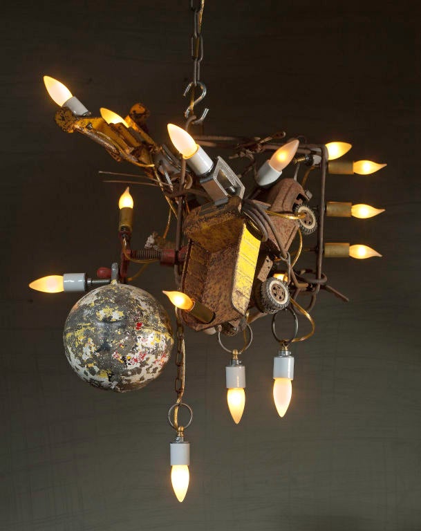 Photo Credit, Robert Hakalski<br />
<br />
Juxtaposing found objects with fanciful arrangements of light, Warren Muller morphs the two elements into one-of-a-kind chandeliers and sculptures. Scouring salvage yards and sidewalks, Muller (who