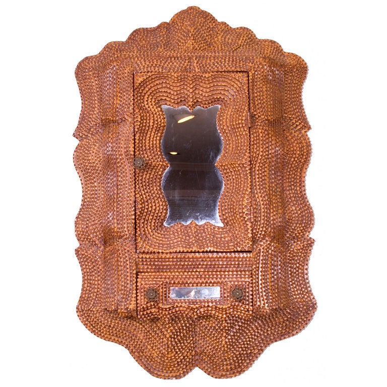 Anonymous | Tramp Art | Hanging Wall Cabinet With Mirrors