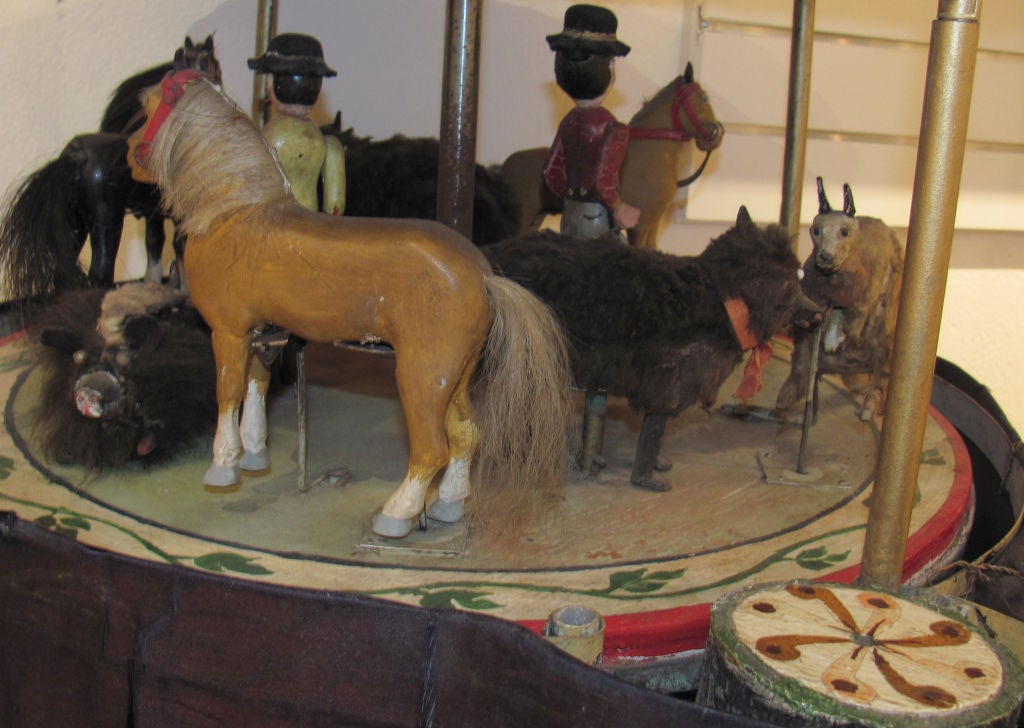 Metal J.W. Brungart | Working Mechanical Carousel with Animals and Men