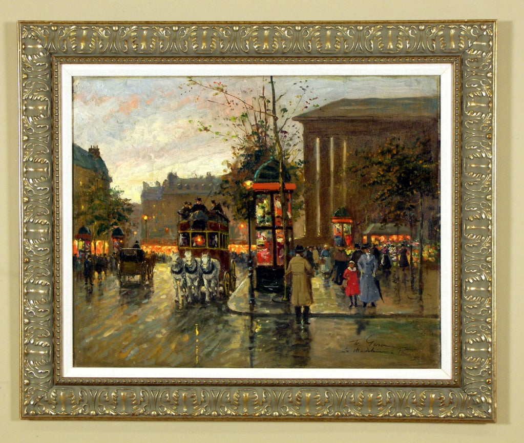 Francois Gerome
French, 1895-1981

“La Madelain, Paris”

Oil on canvas
Signed and titled lower right, circa 1925
24 by 30 in.   w/frame 32 ½ by 38 ¾ in.

Francois Gerome was a French painter born in Paris in 1895. He is most well-known for