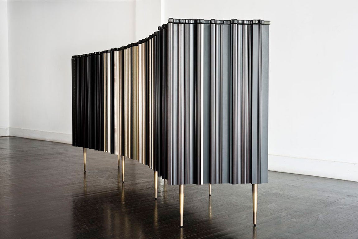 Modern Curved Frame Cabinet by Luis Pons For Sale