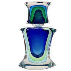 Perfume Bottle, Sommerso Blue and Green Perfume Bottle, Sommerso Blue and Green