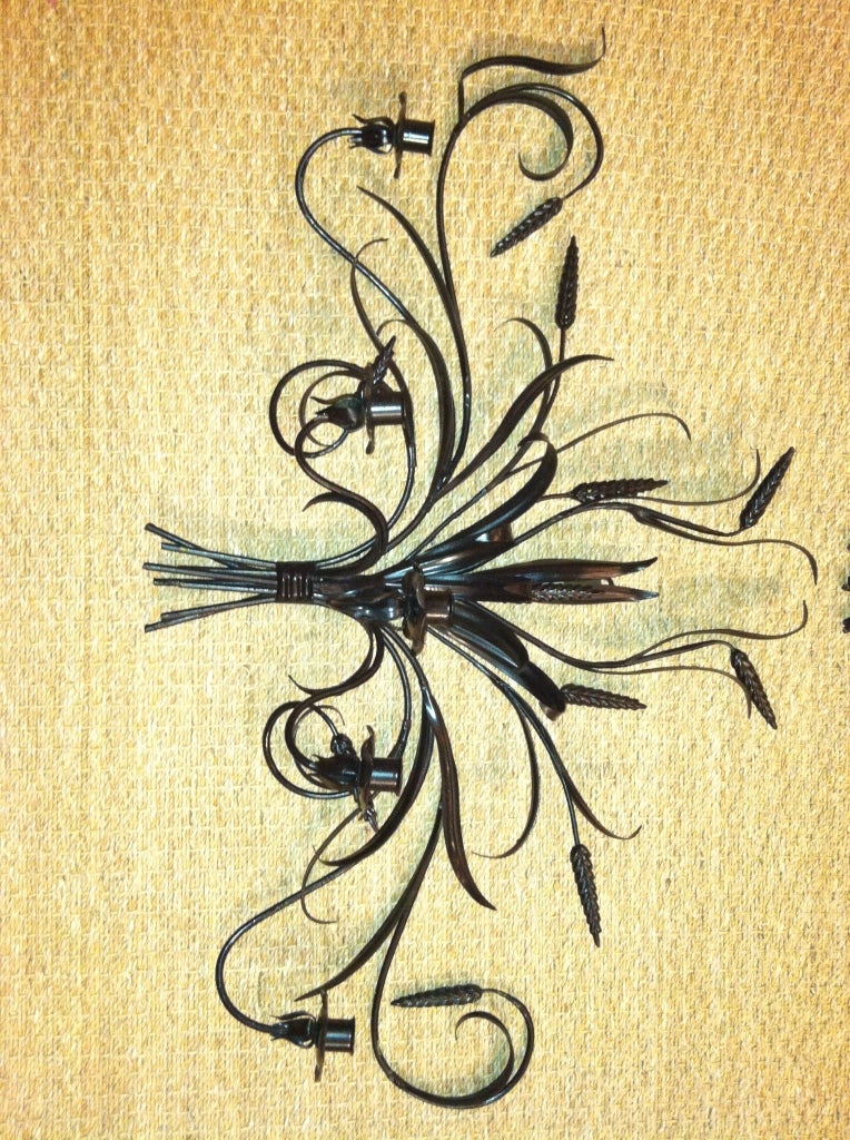 Pair of Italian Wrought-Iron Sconces with Wheat Motif