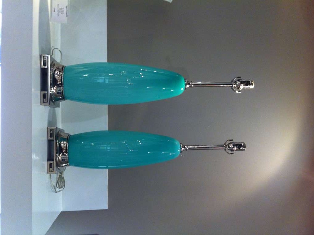 Pair of Aqua Blue Murano Lamps