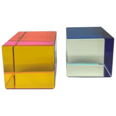 Pair of Vasa Mihich Lucite Cubes