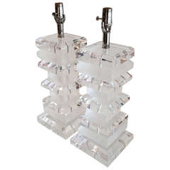Vintage Pair of Chunky Lucite Lamps