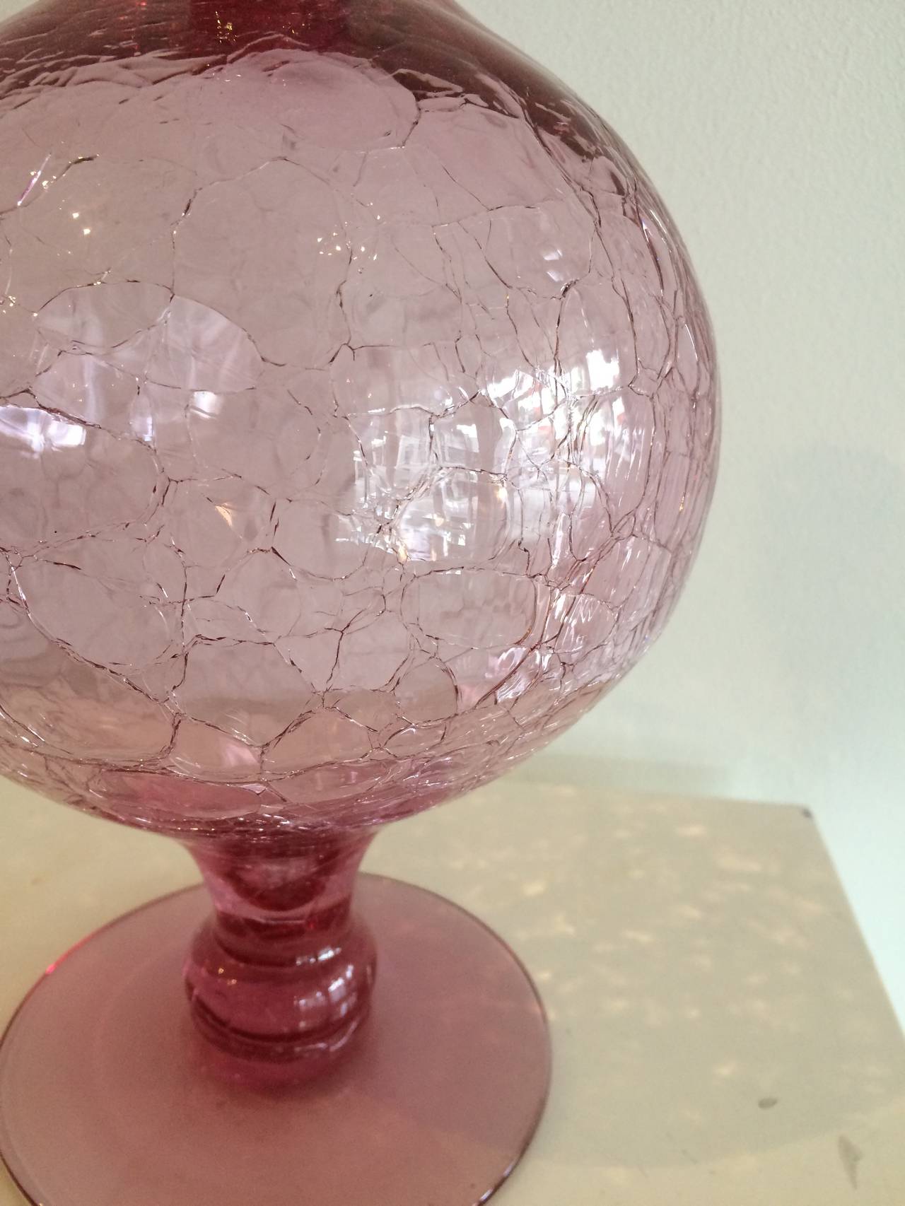 American Pink Crackled Decanter For Sale