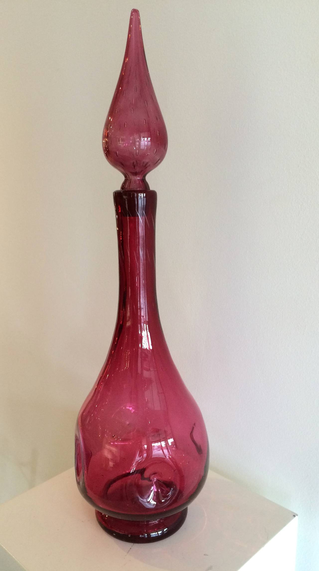 20th Century Rose Decanter with Teardrop Stopper For Sale