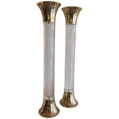 Retro Colossal Pair of Lucite and Brass Candlesticks