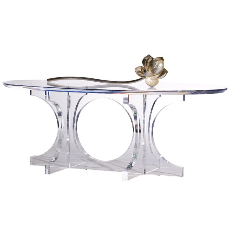 Oval Trestle Cocktail Table For Sale