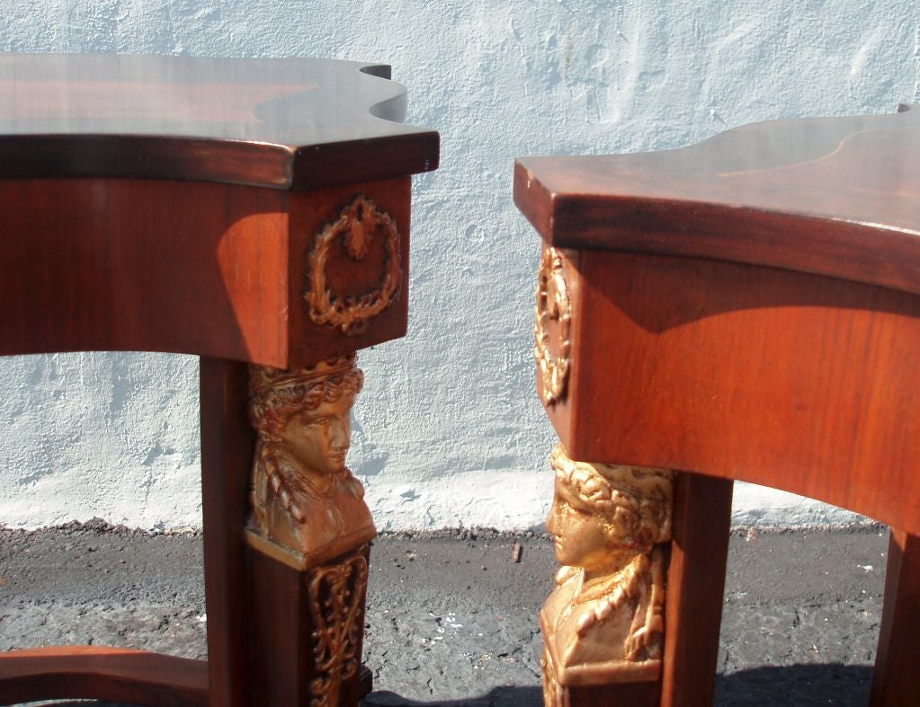 Carved Pair of Empire Style Side Tables For Sale