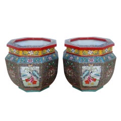 Pair of Famille Rose Style Fishbowls 8