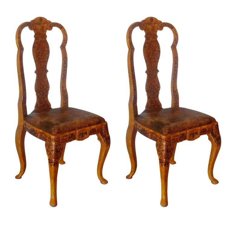 Pair of Japanned Side Chairs For Sale