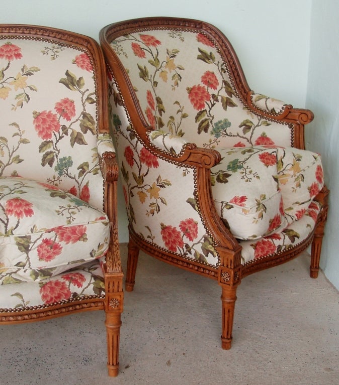 Pair of Louis XVI Style Bergeres In Good Condition In Palm Beach, FL