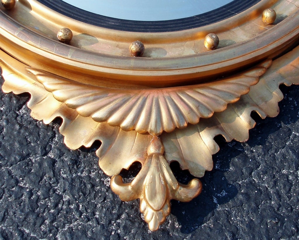 Carved Handsome Regency Style Convex Mirror