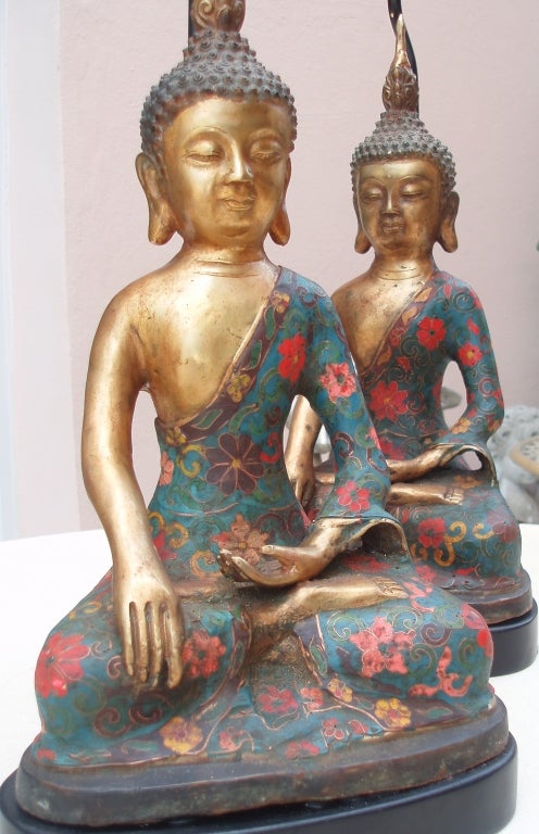 20th Century Elegant Pair of Bronze Buddha Lamps