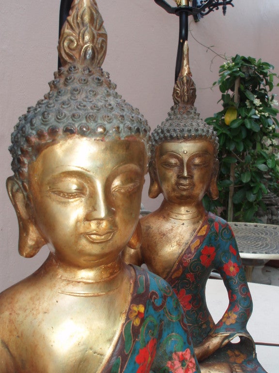Elegant Pair of Bronze Buddha Lamps 2