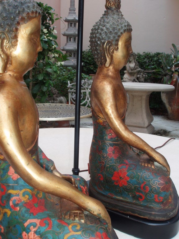 Elegant Pair of Bronze Buddha Lamps 3