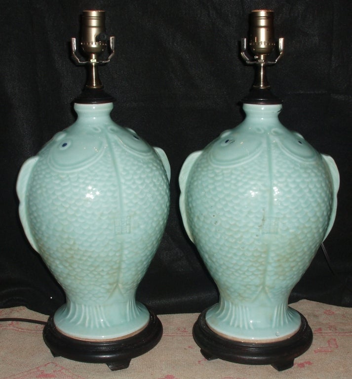 Charming Pair of Chinese Celadon Porcelain 