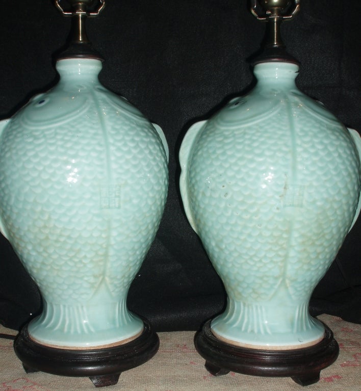 Charming Pair of Chinese Celadon Lamps In Excellent Condition In Palm Beach, FL