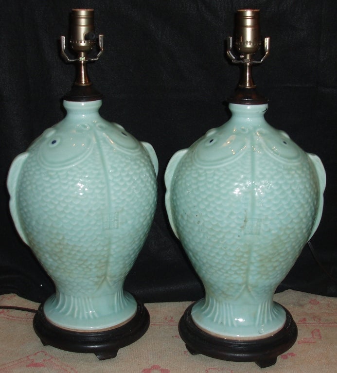20th Century Charming Pair of Chinese Celadon Lamps