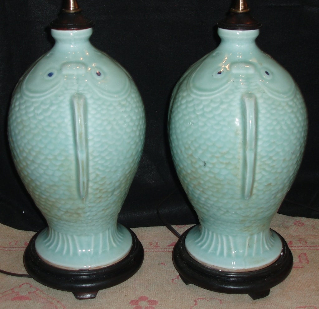 Charming Pair of Chinese Celadon Lamps 1