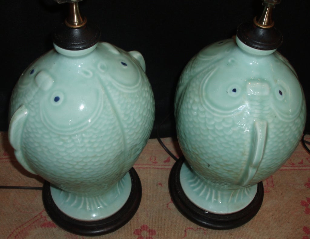 Charming Pair of Chinese Celadon Lamps 2