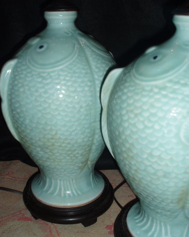 Charming Pair of Chinese Celadon Lamps 3