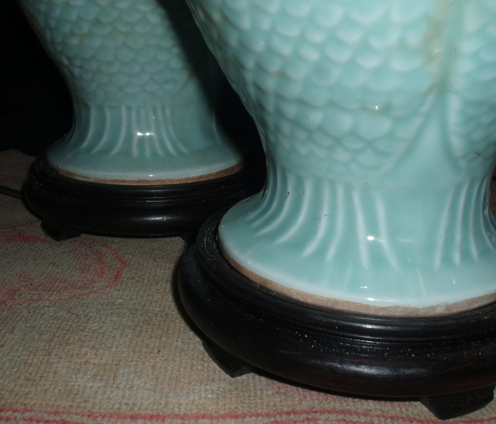 Charming Pair of Chinese Celadon Lamps 4