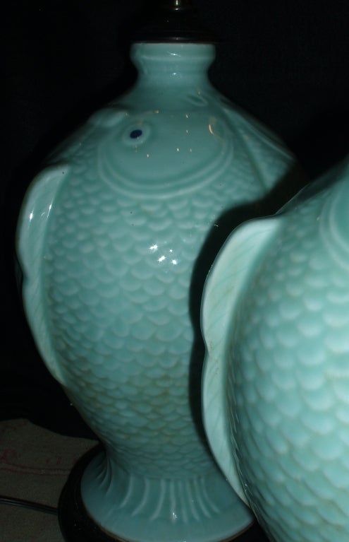 Charming Pair of Chinese Celadon Lamps 5
