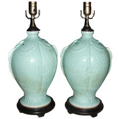 Charming Pair of Chinese Celadon Lamps