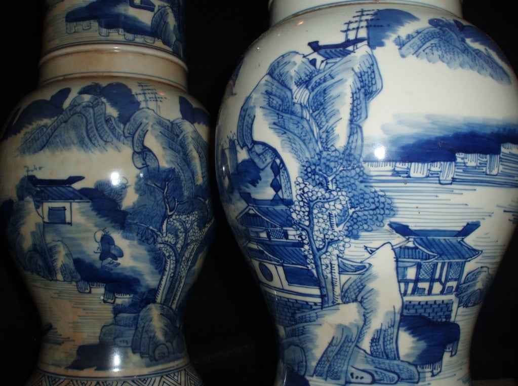 Pair of Blue & White Chinese Lamps 1