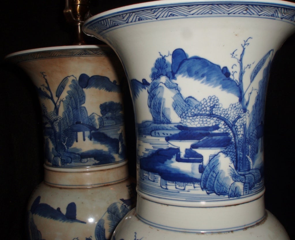 Pair of Blue & White Chinese Lamps 2