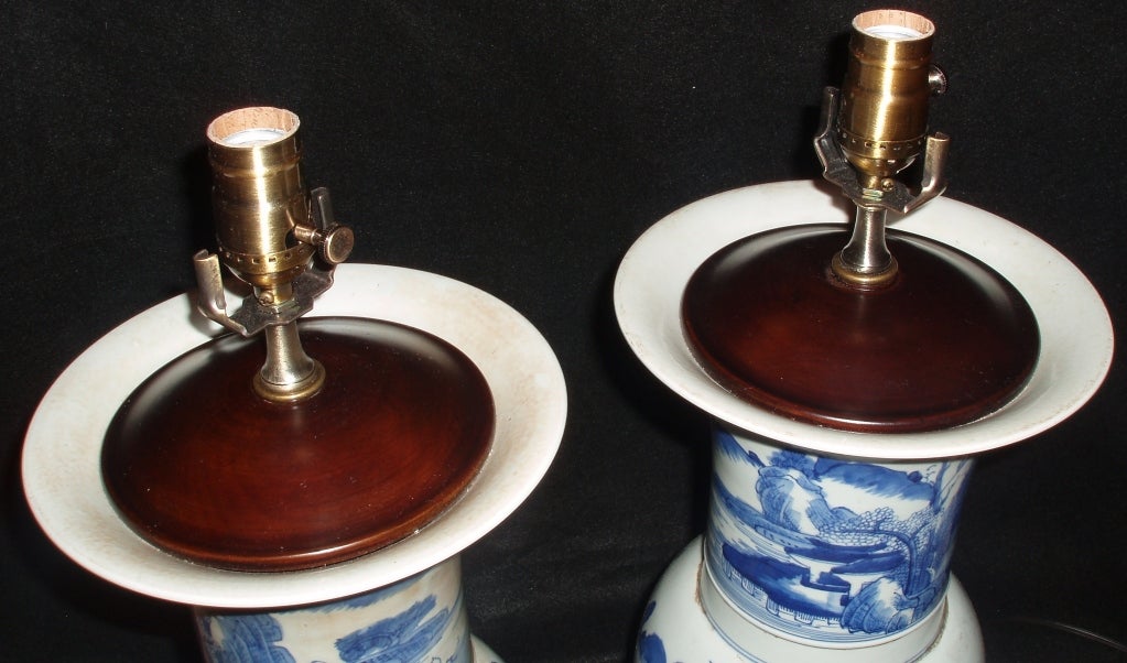 Pair of Blue & White Chinese Lamps 3