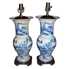 Pair of Blue & White Chinese Lamps