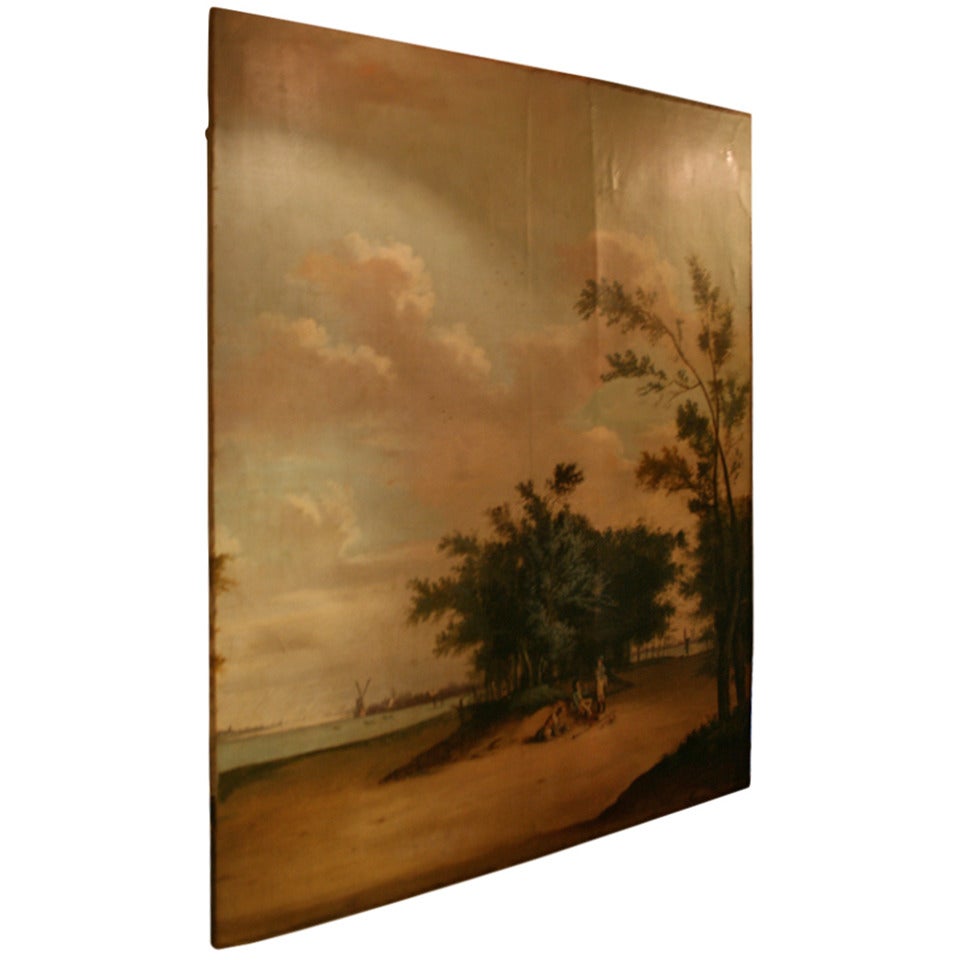 Très grande peinture à l'huile sur toile de paysage du 19ème siècle
