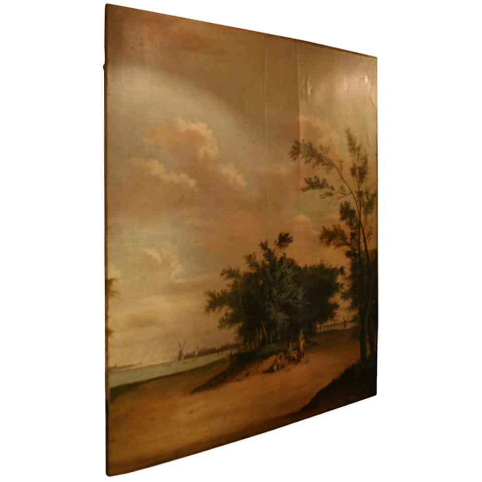 Paesaggio molto grande dipinto a olio su tela nel XIX secolo