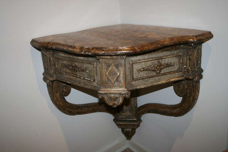 French Large Louis XV Painted Wood Corner Console For Sale