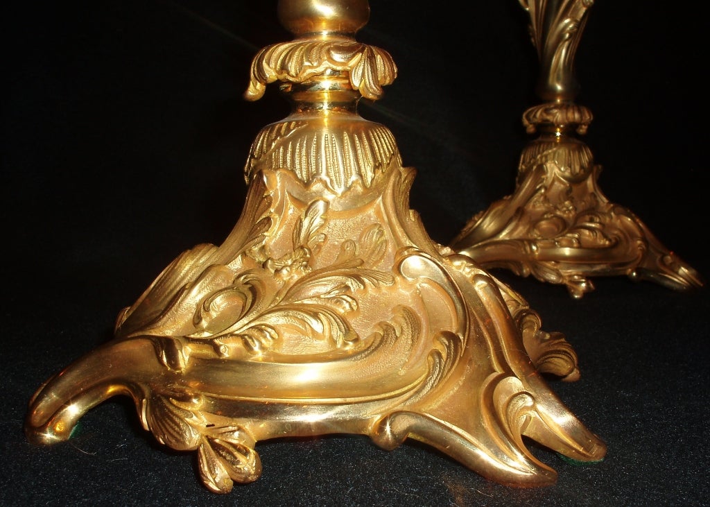 Gilt Pair of Bronze Doré Candelabras For Sale