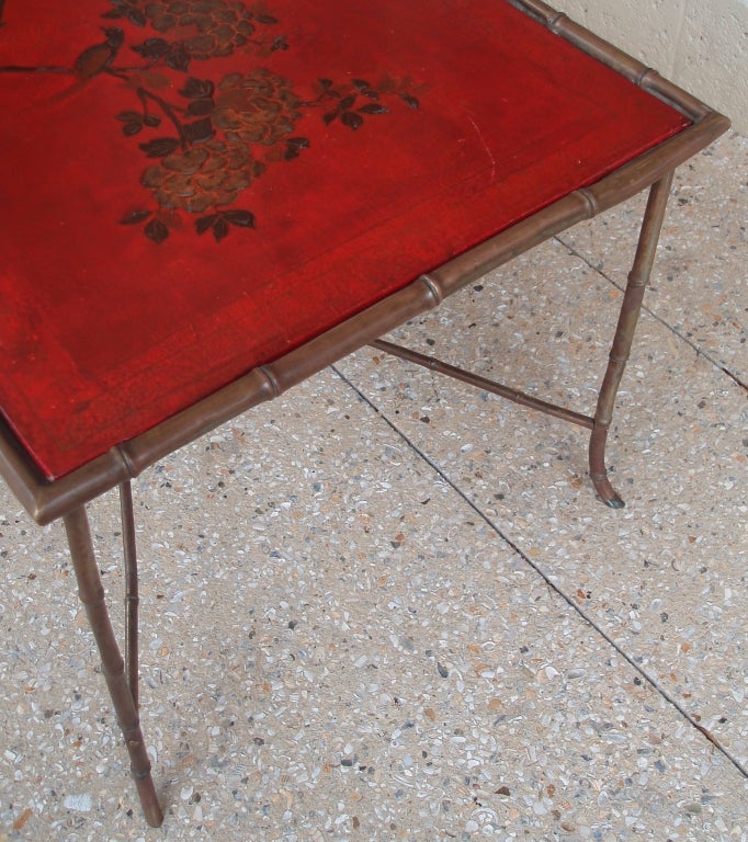 Bronzed Decorative Red Japanned Cocktail Table