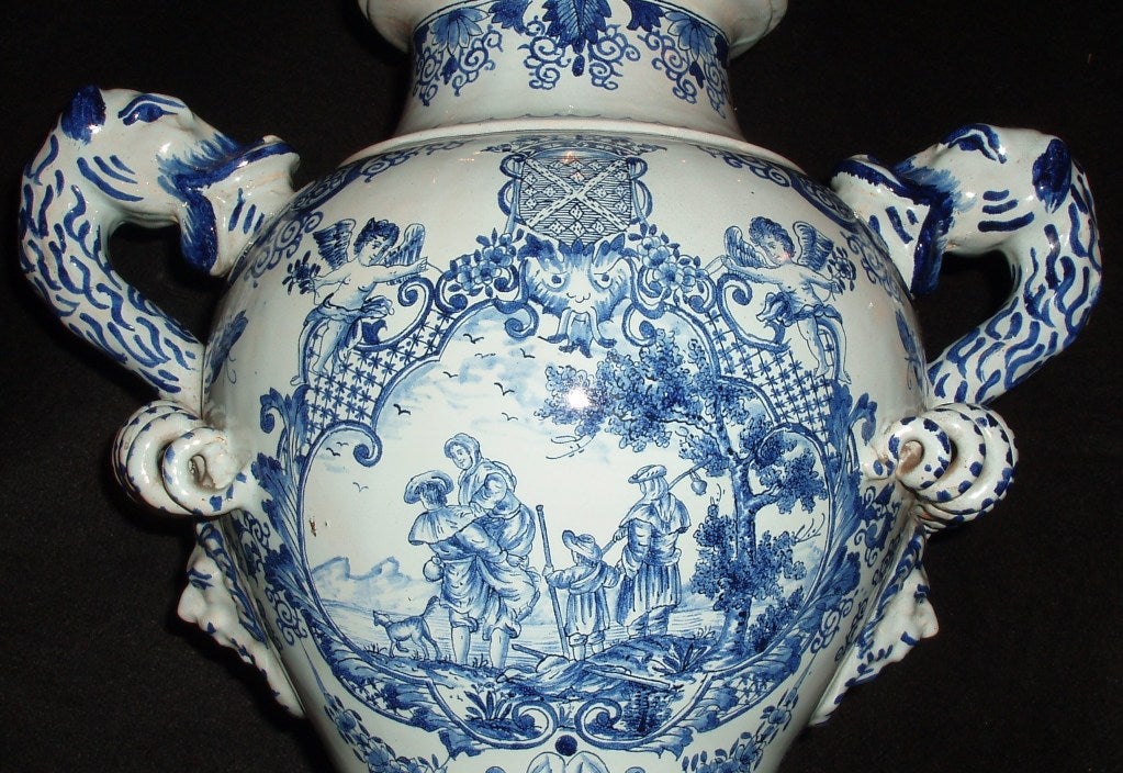 German Charming Blue and White Tin Glazed Villeroy and Boch Urn
